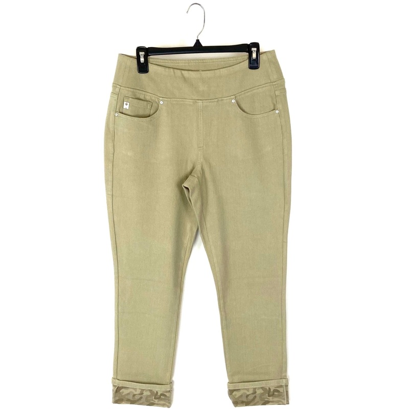 Dark Khaki Camo Print Cuff Pants – Size 12/14