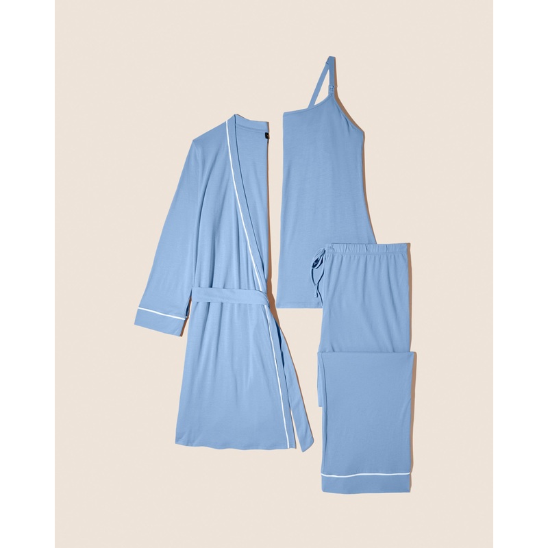 Pyjama D’Allaitement 3 Pices Avec Peignoir Blue Diamond/Moon Ivory S