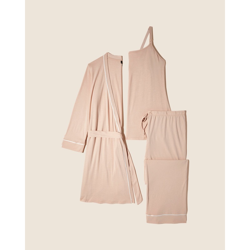 Pyjama D’Allaitement 3 Pices Avec Peignoir Camel/Moon Ivory S