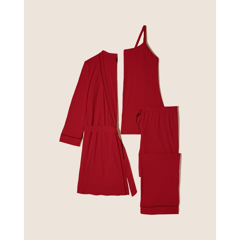 Pyjama D’Allaitement 3 Pices Avec Peignoir Sindoor Red/ Sindoor Red S