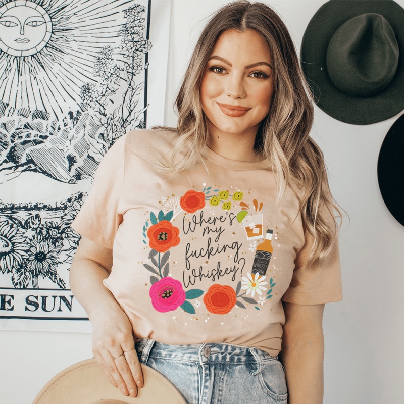 Where’s My Whiskey Tee Heather Prism Peach S
