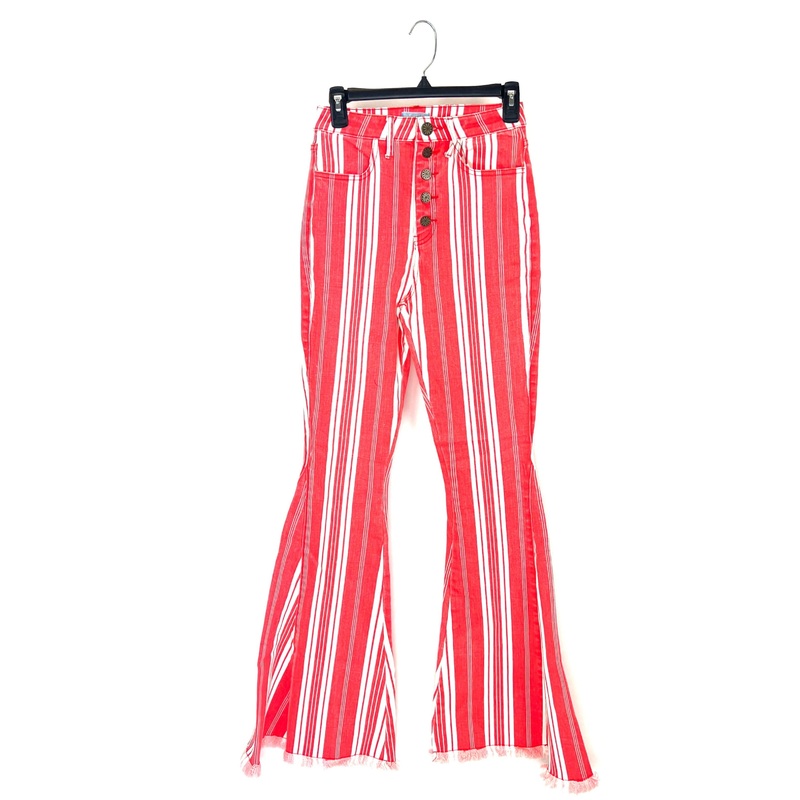 High Waisted Coral Striped Flare Pants – Size 26 Waist