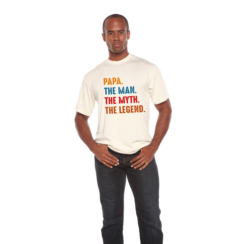 Papa, the Man, the Myth, the Legend Men’s Bamboo Viscose/Organic Cotton Short Sleeve Graphic T-Shirt Medium Black