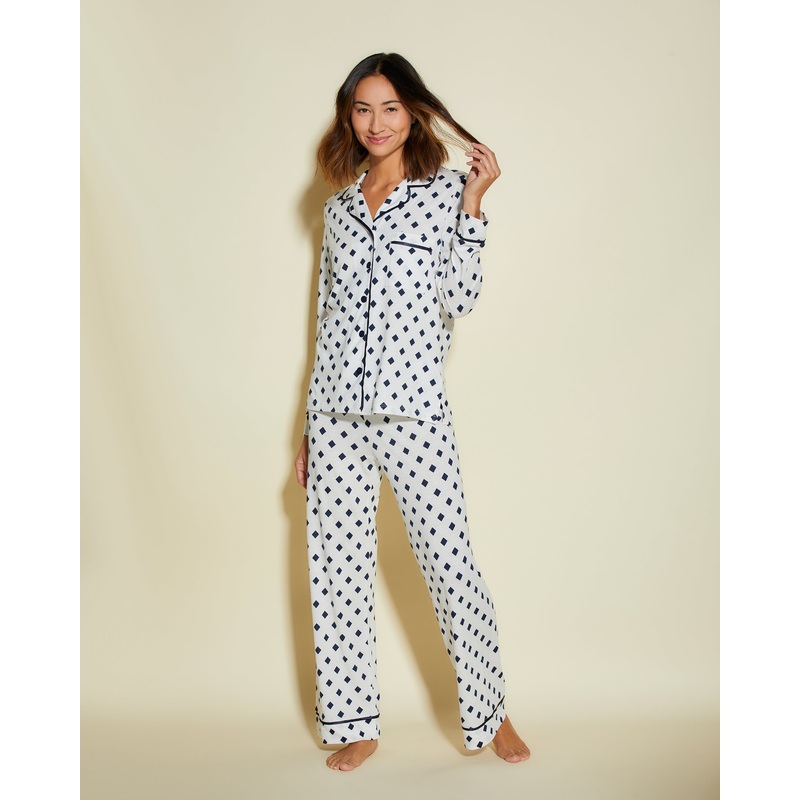 Pigiama Petite Con Top A Maniche Lunghe E Pantaloni Diamond White/Navy PS