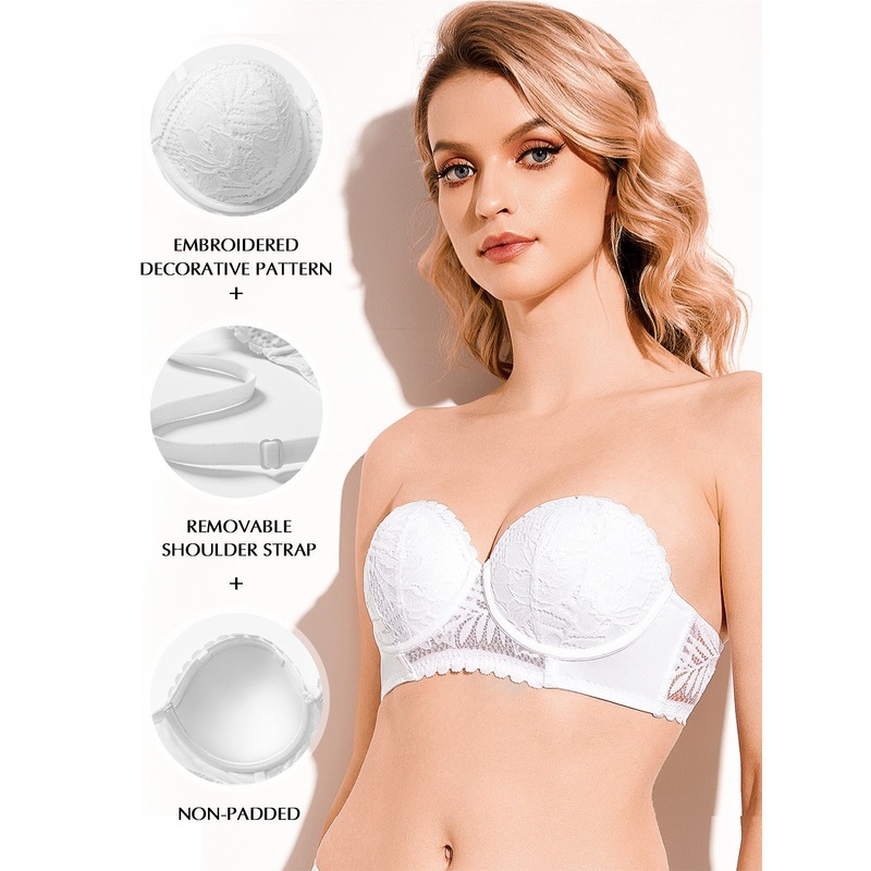 Strapless Floral Lace Underwire Bra White 34B/75B
