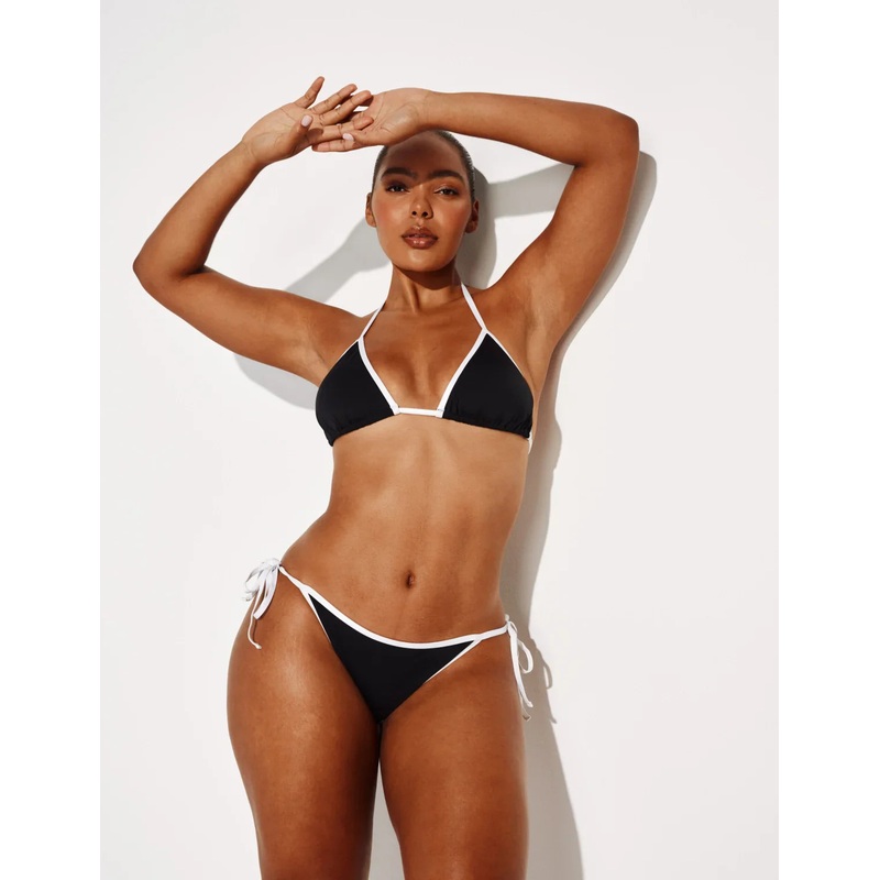 String Bikini Bottom – Color Block Black/White XS