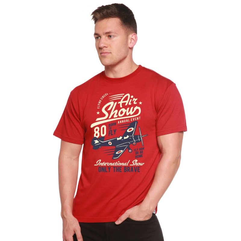 Air Show Men’s Bamboo Viscose/Organic Cotton Short Sleeve Graphic T-Shirt Medium Black