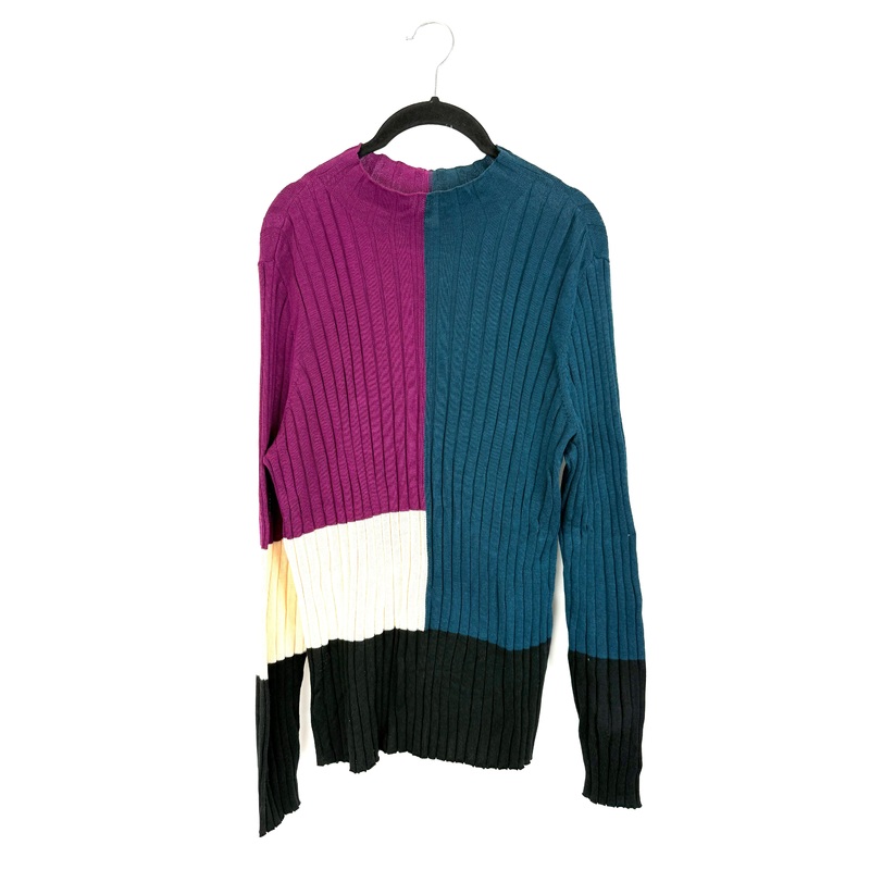 Colorblock Ribbed Mock Neck Sweater – Size 8/10