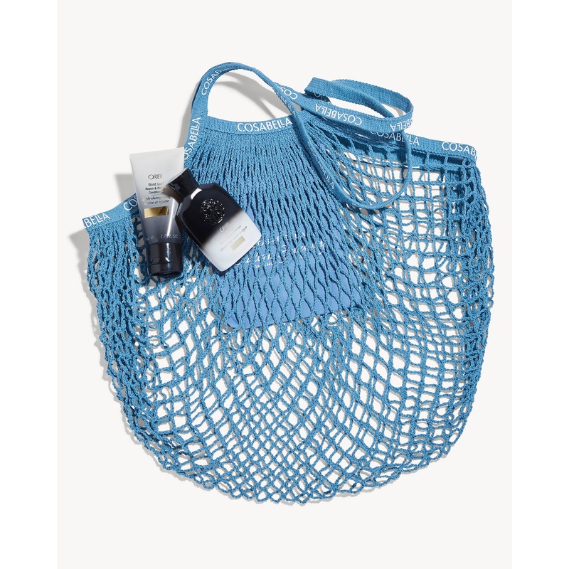 Cosabella Mesh Beach Tote Bag & Travel-Size Oribe Shampoo & Conditioner
