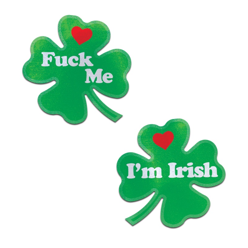 Four Leaf Clover: ‘Fuck Me, I’m Irish’ Lucky Green Shamrock Nipple Pasties by Pastease o/s Green
