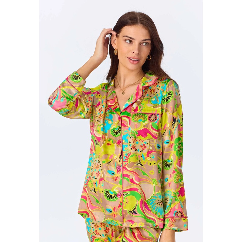 Bedhead x Trina Turk Longsleeve Long Pants Silk PJ Set XSmall Heritage