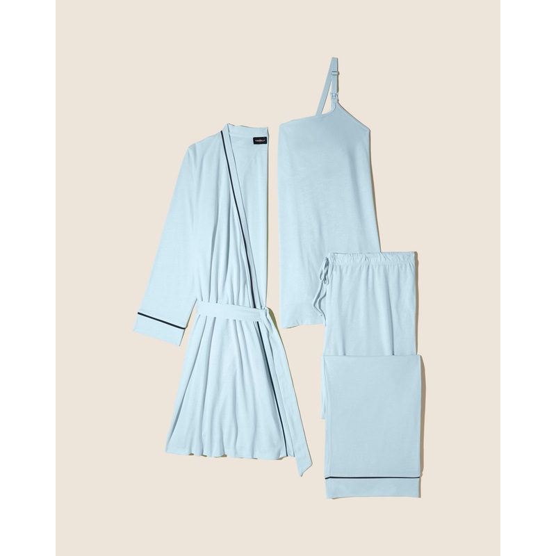 Pyjama D’Allaitement 3 Pices Avec Peignoir Aasmani Blue/Navy Blue S