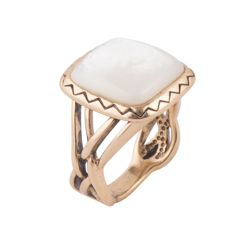 Wave of White Mother of Pearl Golden Ring 5