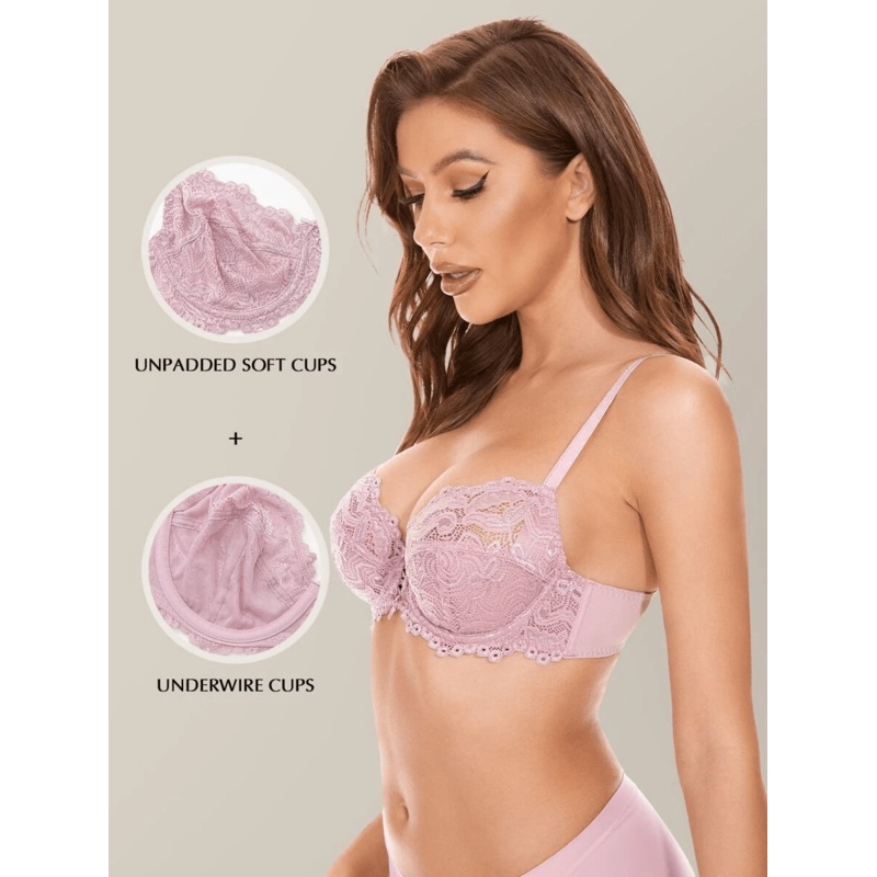 Floral Lace Non-Padded Full Coverage Underwire Bra Purple 32C/70C