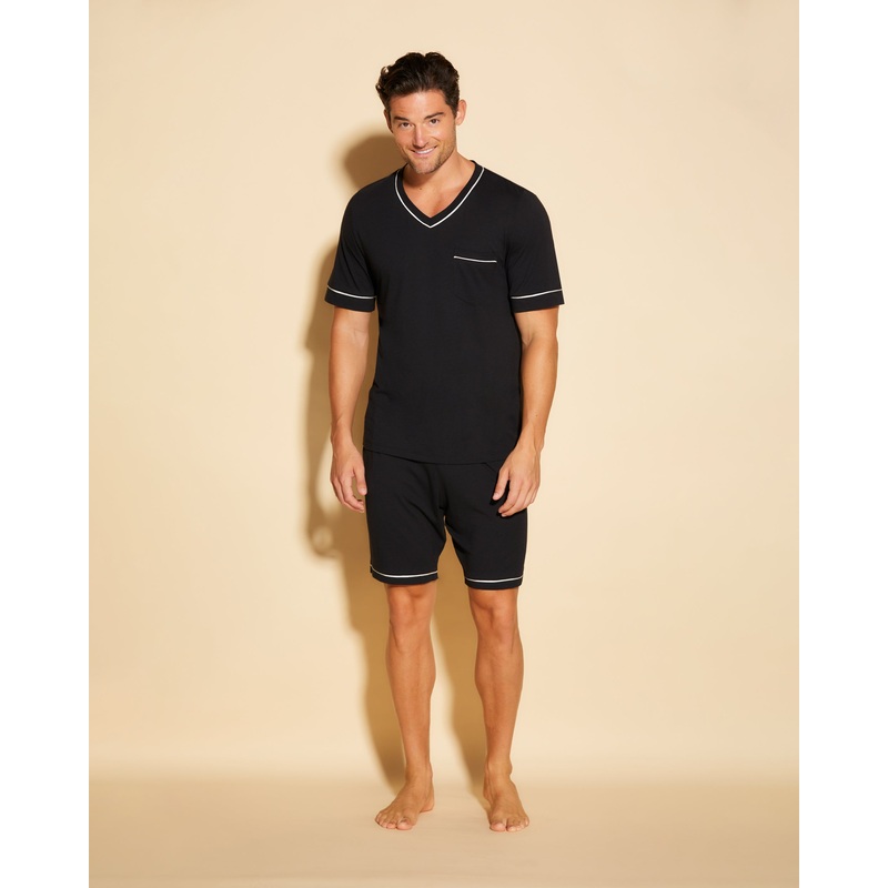 Pigiama Da Uomo Con Top  Maniche Corte E Pantaloncini Nero/Avorio S