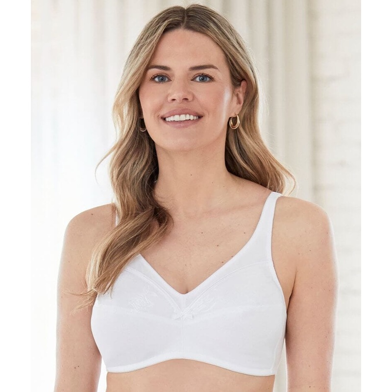 Bestform Floral Trim Wire-free Cotton Bra with Lightly Lined Cups – White 38B