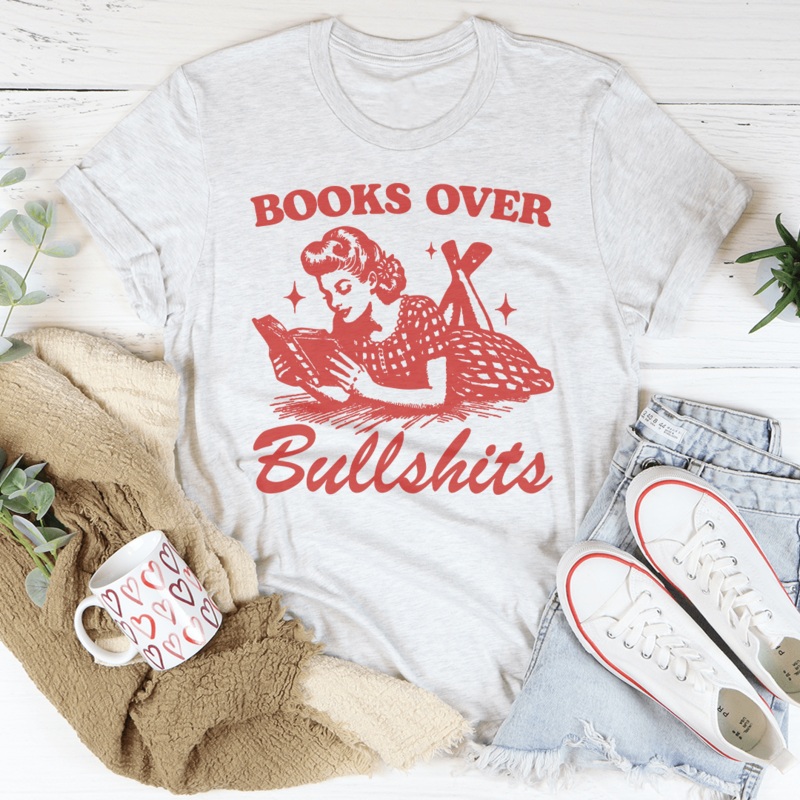 Books Over B.S Tee Heather Prism Peach S