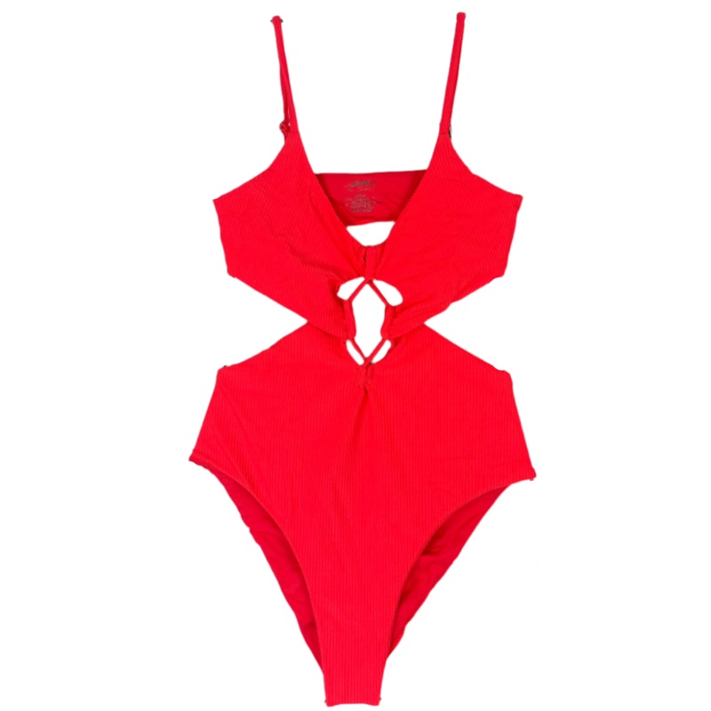 Neon Coral Front Cut Out One Piece Swimsuit – Small Extra Extra Extra Large