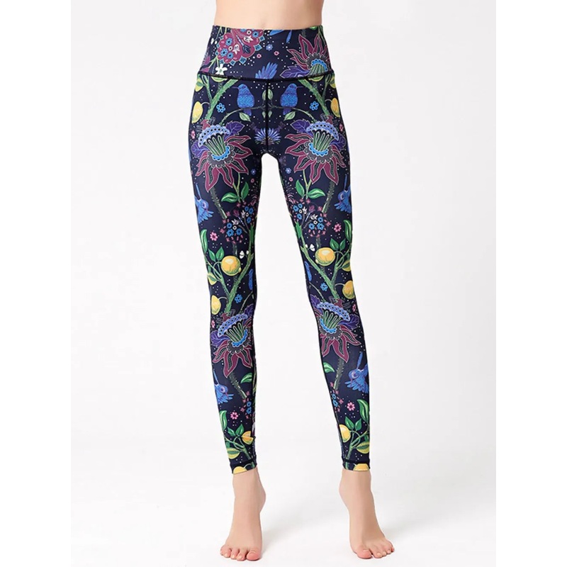 Printed High Waist Active Leggings Yellow S