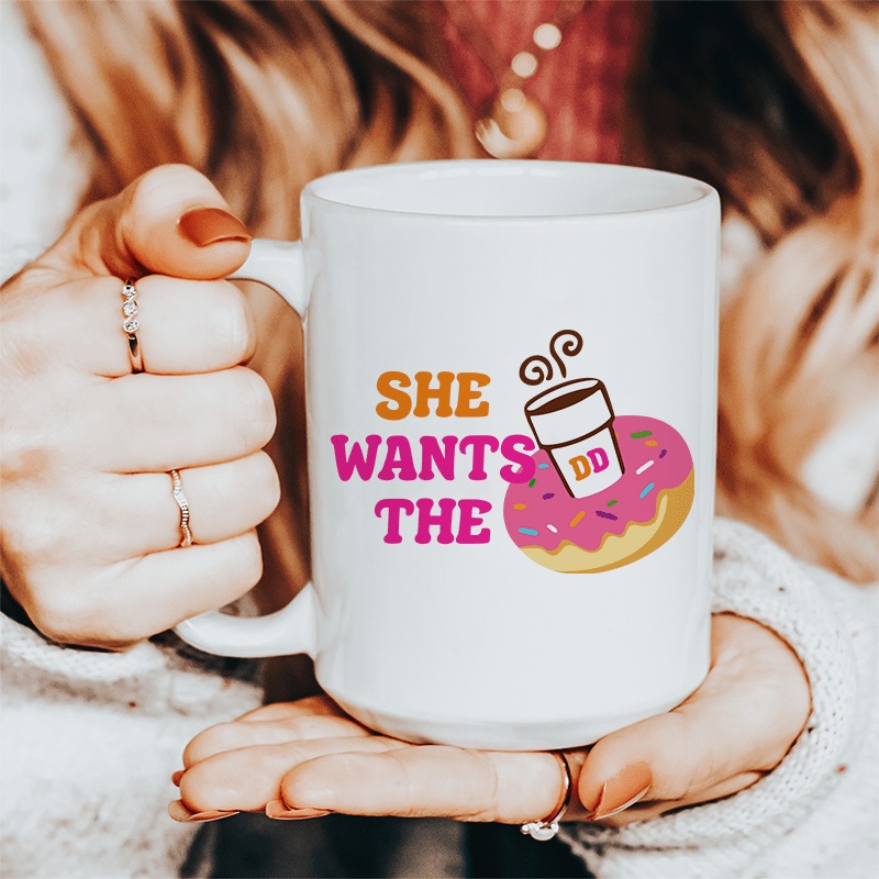 She Wants Donuts Ceramic Mug 15 oz White One Size