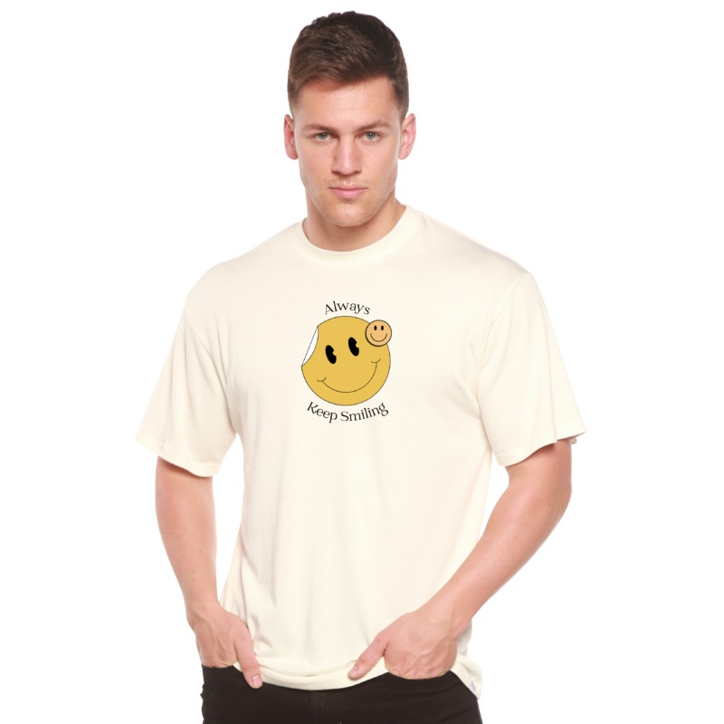Always Keep Smiling Men’s Bamboo Viscose/Organic Cotton Short Sleeve Graphic T-Shirt Medium Black