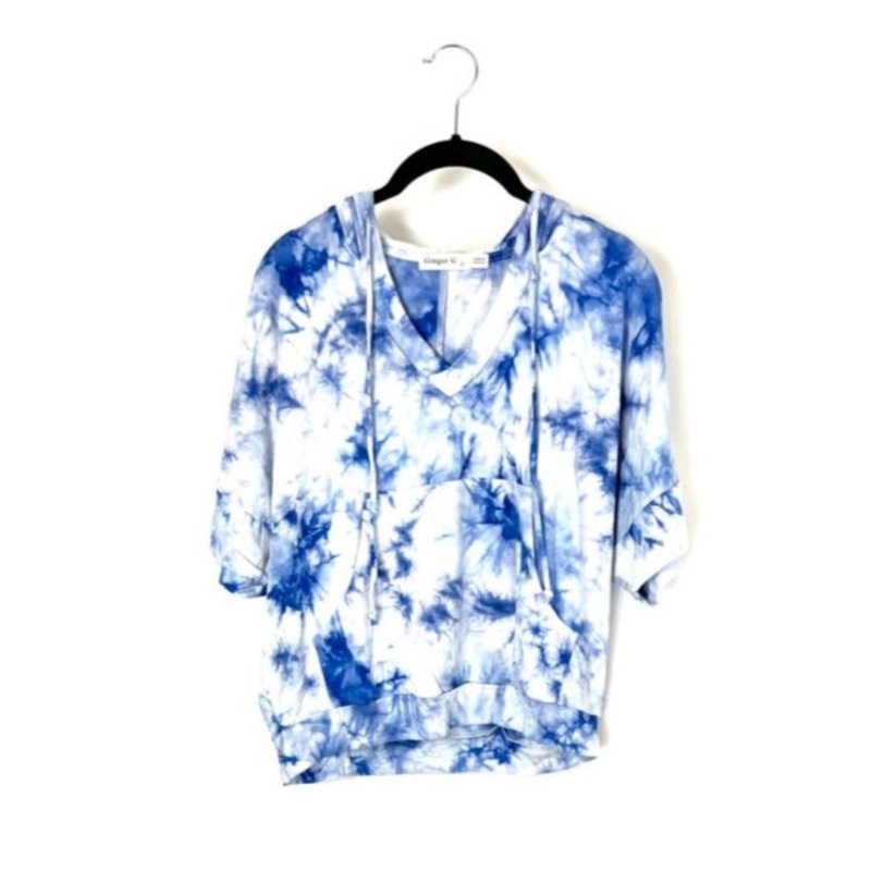Blue And White Tie-Dye Hoodie Top – Small Small