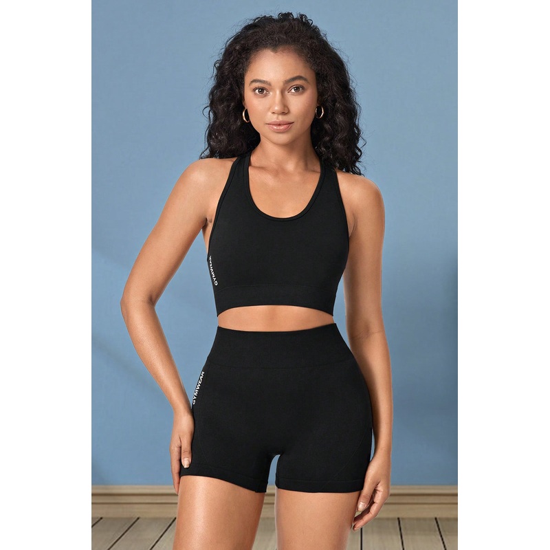 Cropped Sports Tank and Shorts Set Black S