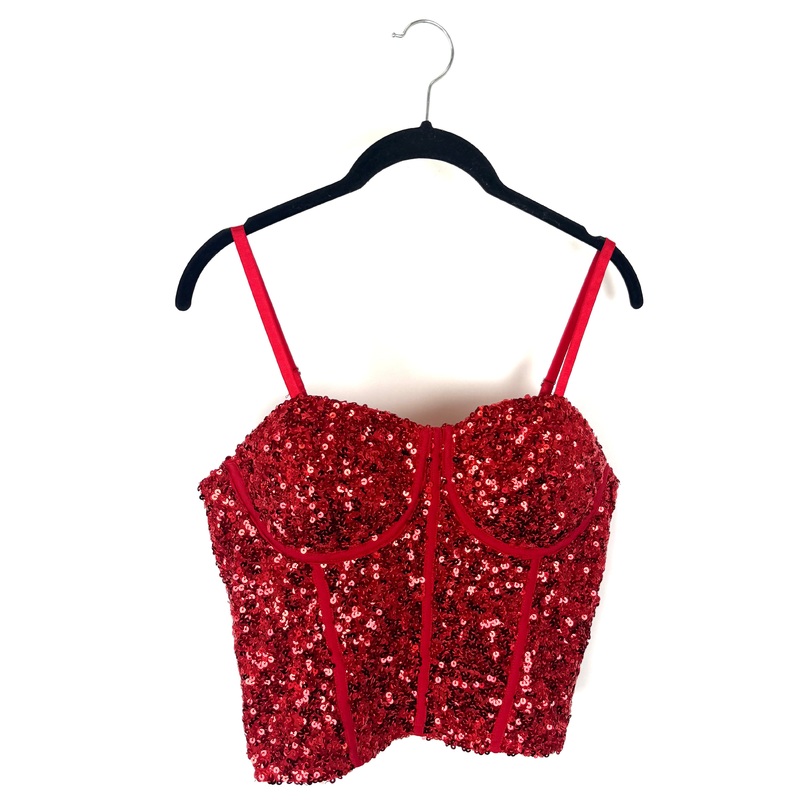 Red Sequin Corset Top – Medium