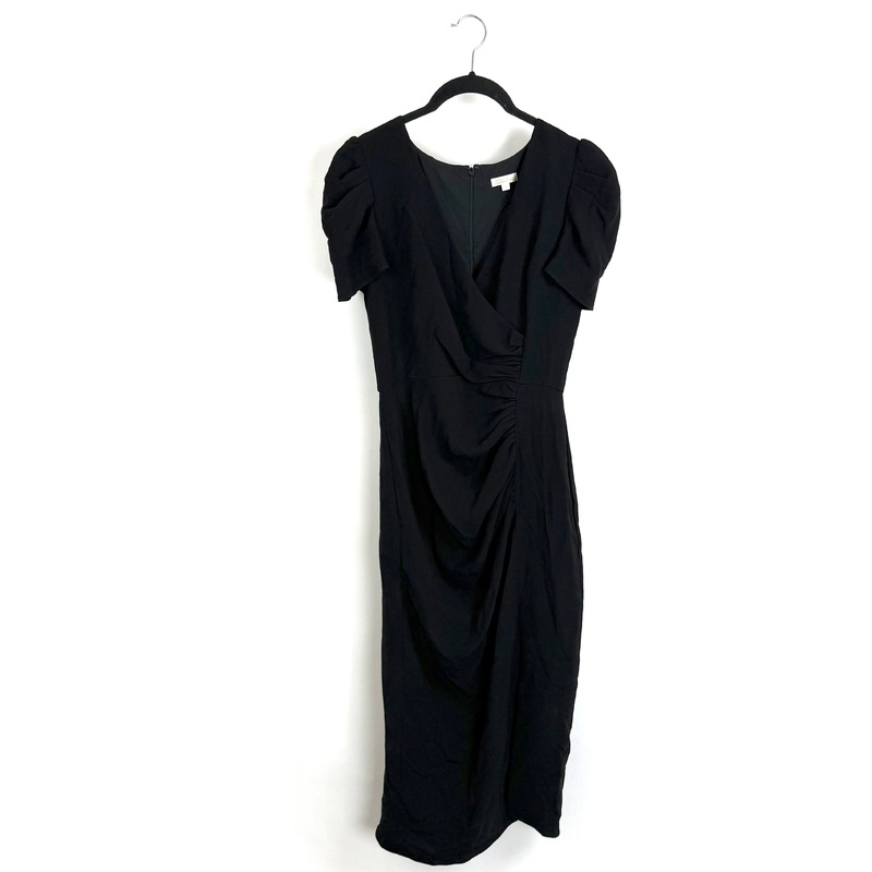 Black V Neck Short Sleeve Ruffle Dress – Size 4