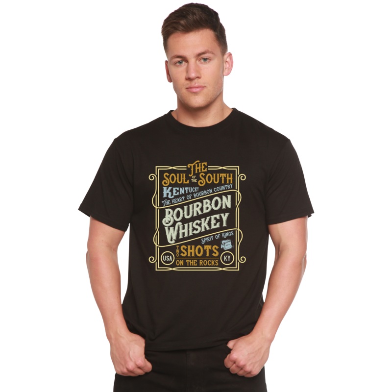 Bourbon Whiskey Men’s Bamboo Viscose/Organic Cotton Short Sleeve Graphic T-Shirt Medium Black