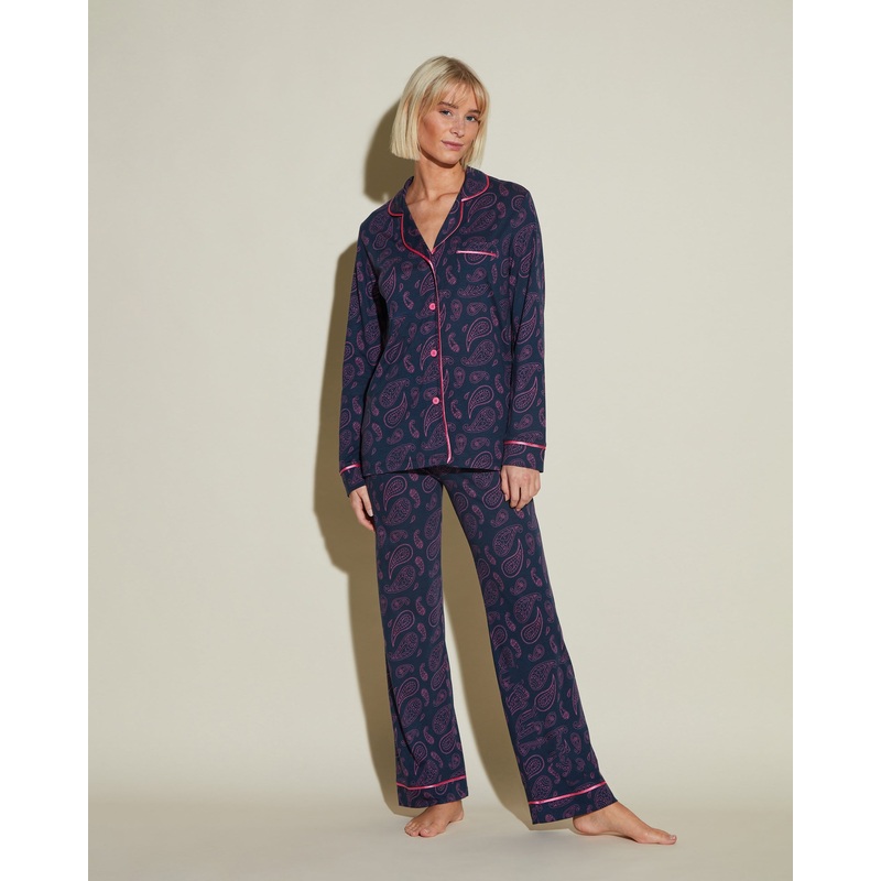 Conjunto De Pijama Con Camisa De Manga Larga Y Pantalones Navy Paisley XS
