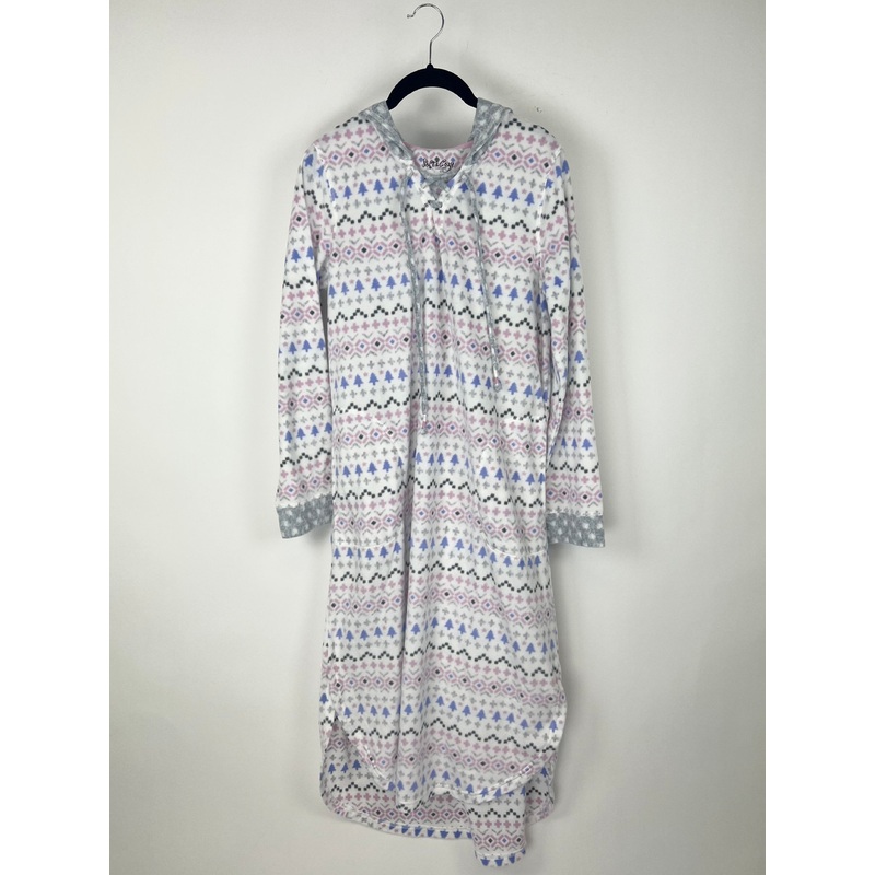 Long Sleeve Abstract Print Hooded Lounge Dress – Small