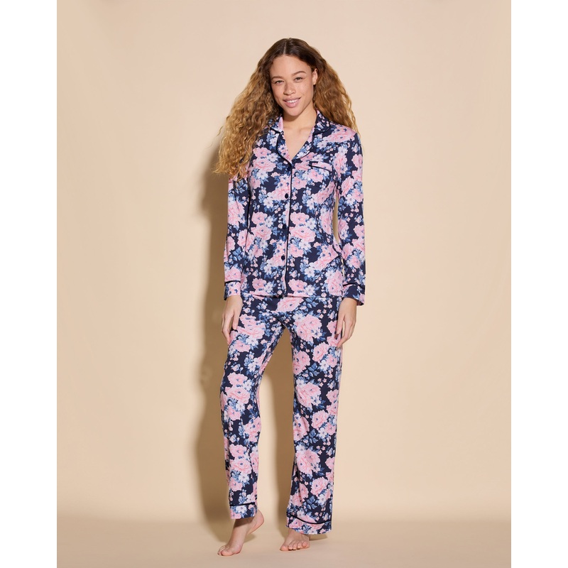 Long Sleeve Top & Pant Pajama Set Navy Oversize Floral/Navy XS