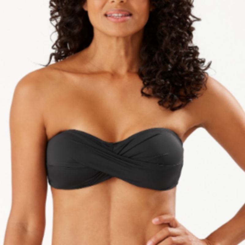 Pearl Twist Front Bandeau Bikini Top – TSW31006T – Black BLACK XS
