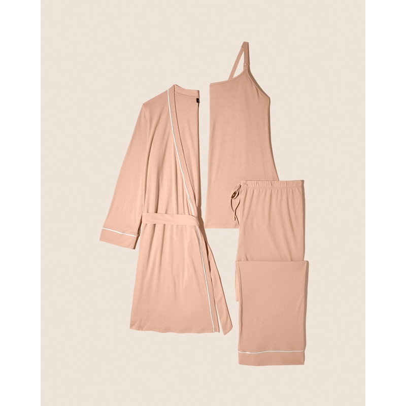 Pyjama D’Allaitement 3 Pices Avec Peignoir Copper/Moon Ivory S
