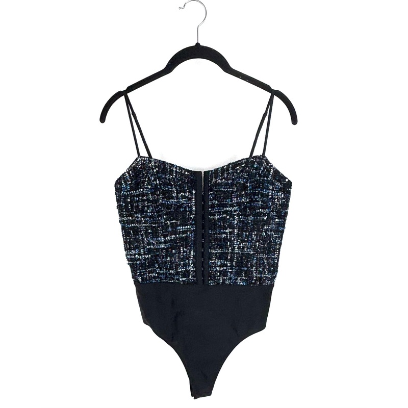 Black and Blue Tweed Bodysuit – Size 4