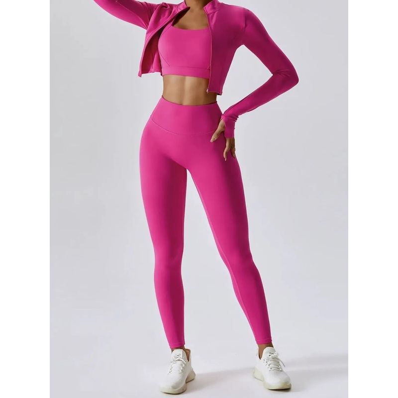 Bra Outerwear and Leggings 3-Piece Active Set Hot Pink S