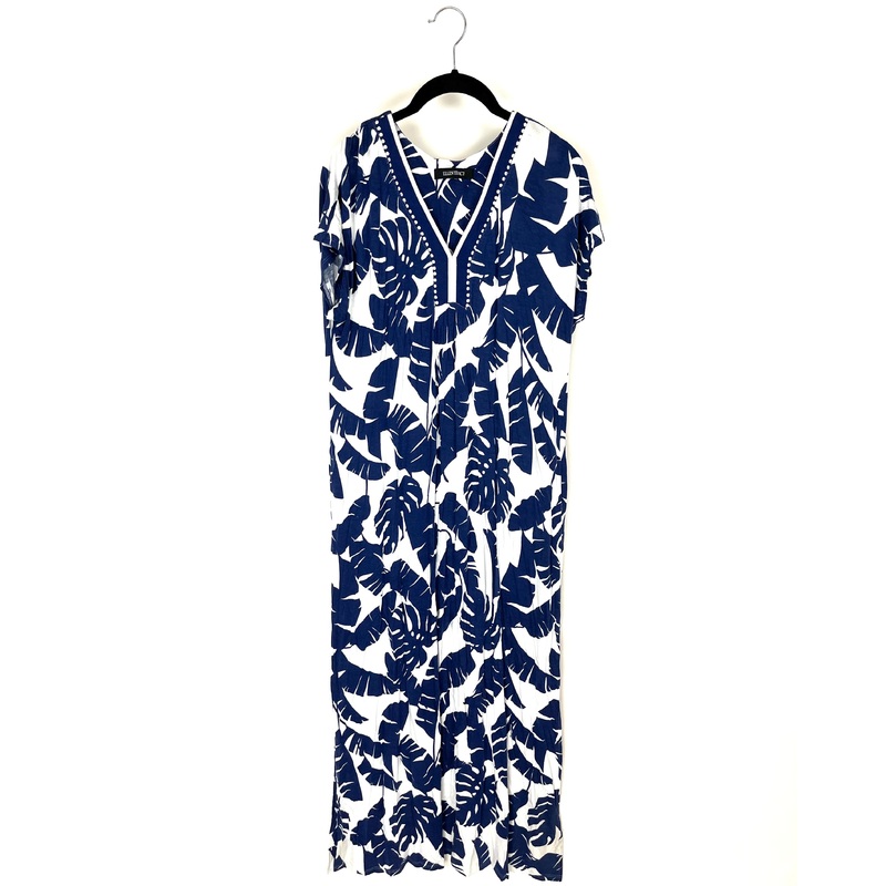 Navy Blue And White Tropical Dress – Small/Medium Small/Medium
