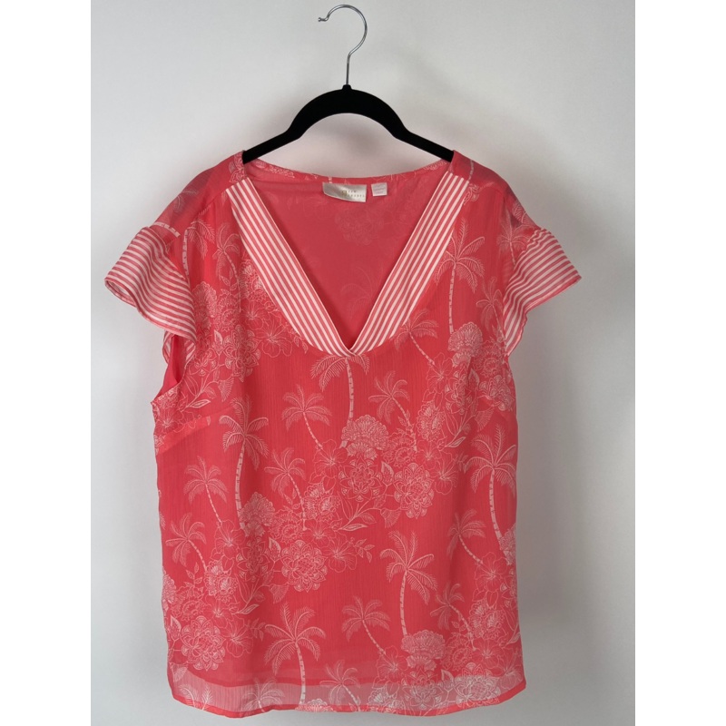 Pink Cap Sleeve Top With Tropical Print – Medium/Large Medium/Large