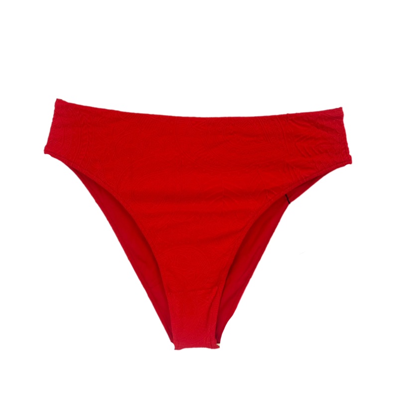 Red Embossed High Waist Bikini Bottom – XS, S and XL Extra Small