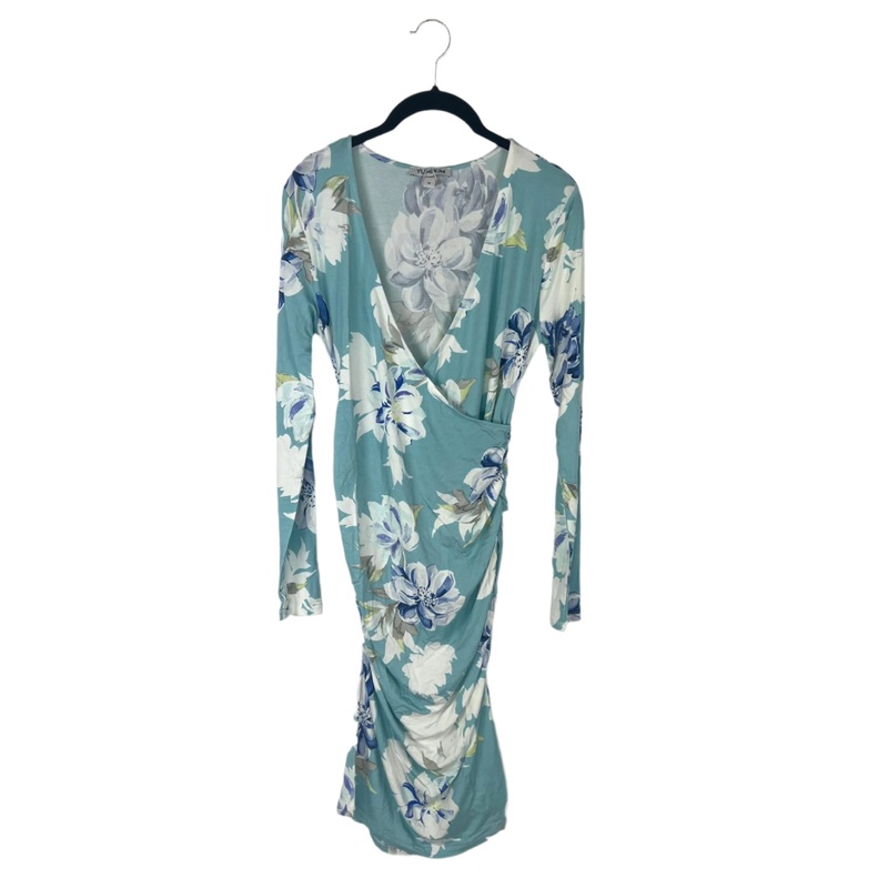 Turquoise Floral Ruched Midi Dress – Size 10 Extra Large (size 10)