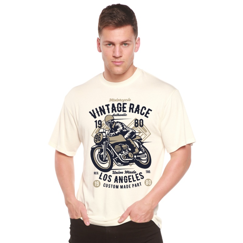 Vintage Race Spun Bamboo Men’s Bamboo Viscose/Organic Cotton Short Sleeve Graphic T-Shirt Medium Black
