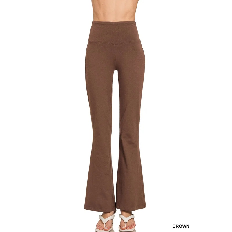 Zenana Wide Waistband Yoga Flare Pants BROWN S