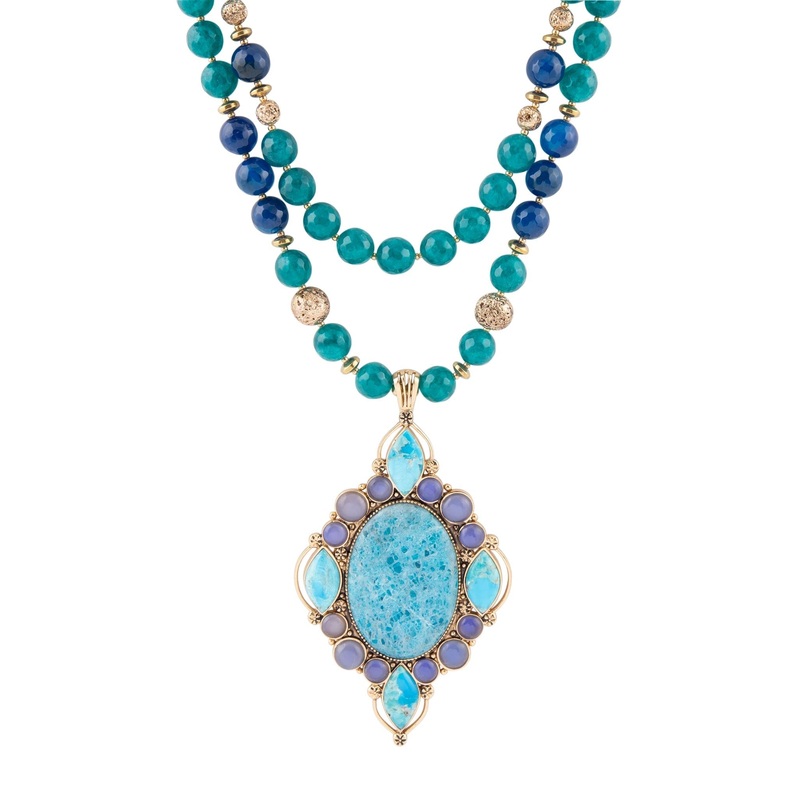 Argo Blue Apatite and Golden Bronze Pendant Necklace