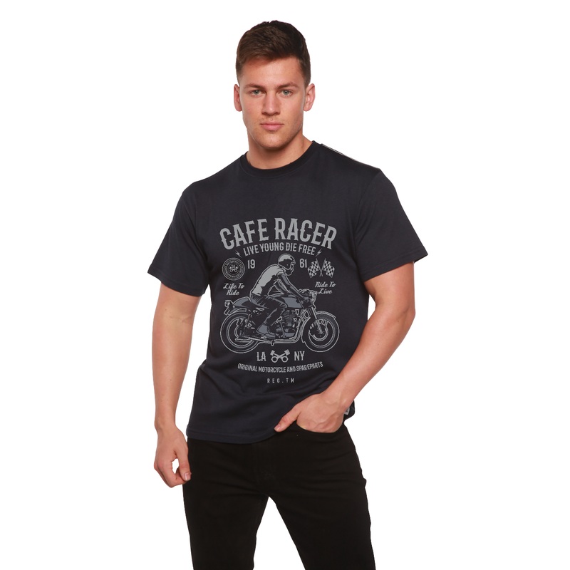 Cafe Racer Men’s Bamboo Viscose/Organic Cotton Short Sleeve Graphic T-Shirt Medium Black