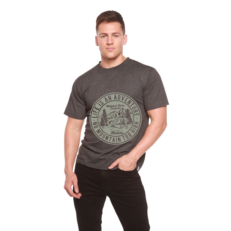 Life Is An Adventure Men’s Bamboo Viscose/Organic Cotton Short Sleeve Graphic T-Shirt Medium Black