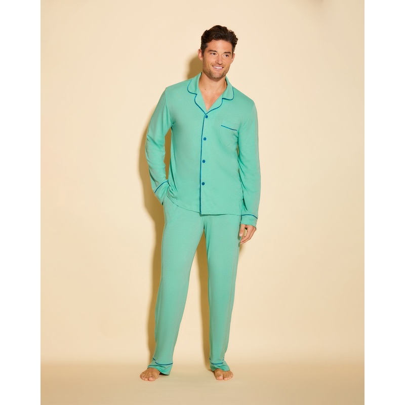 Men’s Classic Long Sleeve Top & Pant Pajama Set Ghana Green/Udaipur Blue S