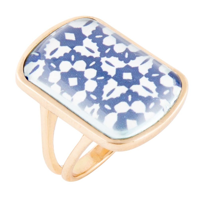 Santorini Cobalt Blue and White Golden Ring 7