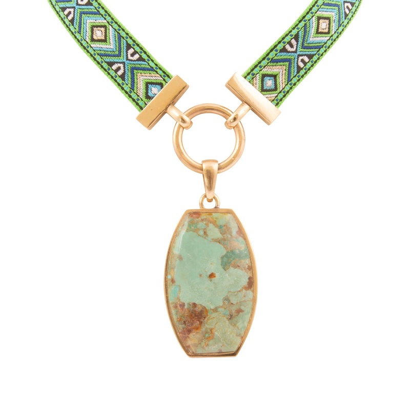 Blue Turquoise Textile Blue and Green Ribbon Necklace