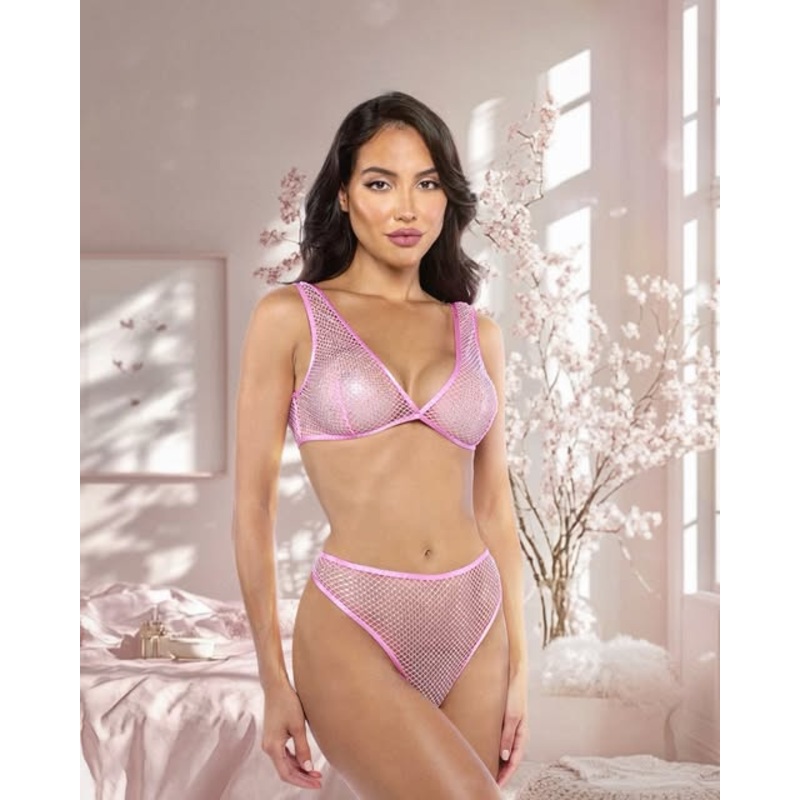 Think Pink Rhinestone Bralette 2-Piece Short Set Pink X-Small/Small